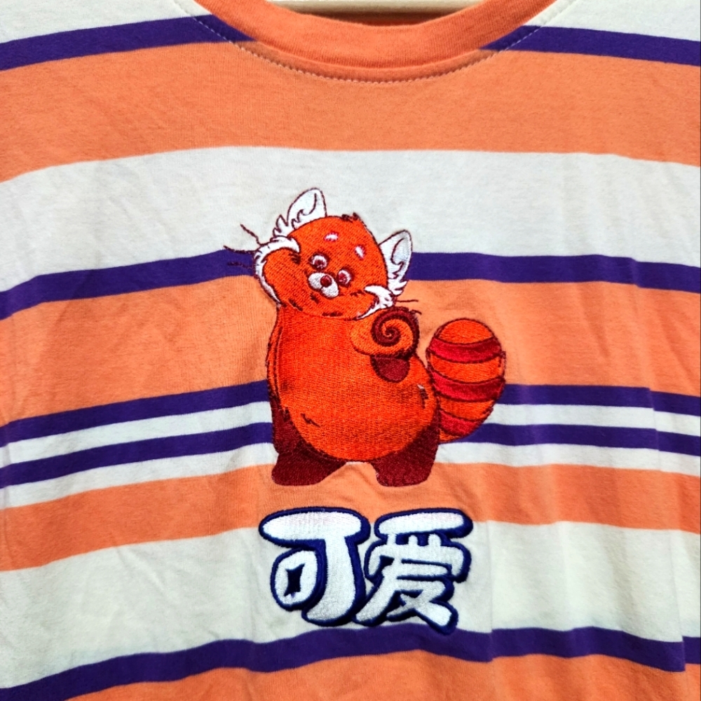 Disney Pixar Turning Red Orange & Purple Striped Tee Shirt XL